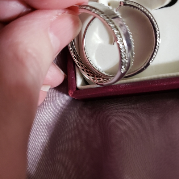 Large Helzberg Sterling Diamond Hoop Earrings - Picture 5 of 9